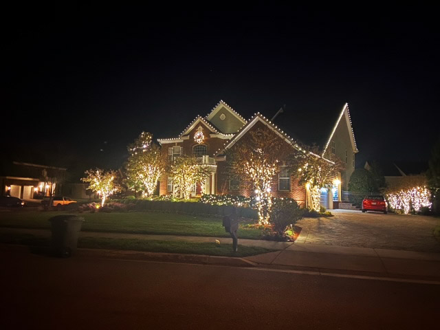 Big house and outdoor lighting trees
