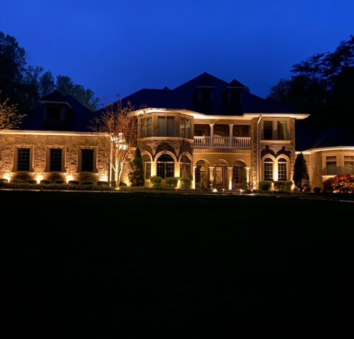 outdoor lighting, big house, night