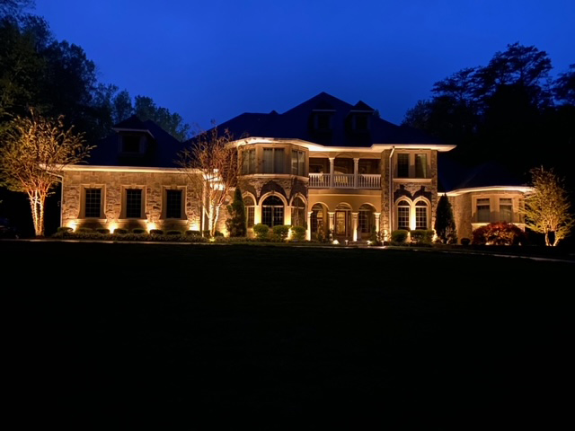 outdoor lighting, big house, night
